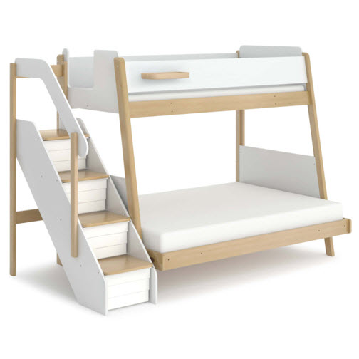 Boori Natty Maxi Single over Double Bunk Bed with Storage Staircase - Barley White & Almond