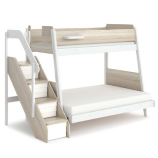 Boori Natty Maxi Single over Double Bunk Bed with Storage Staircase - Barley White & Oak