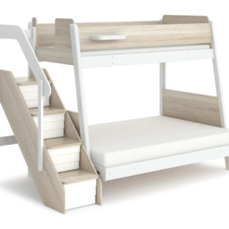 Boori Natty Maxi Single over Double Bunk Bed with Storage Staircase - Barley White & Oak