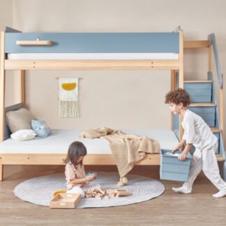 Boori Natty Maxi Single over Double Bunk Bed with Storage Staircase - Blueberry & Almond