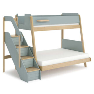 Boori Natty Maxi Single over Double Bunk Bed with Storage Staircase - Blueberry & Almond
