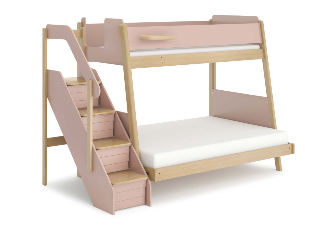 Boori Natty Maxi Single over Double Bunk Bed with Storage Staircase - Cherry & Almond