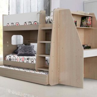 Sydney Single Bunk Bed with Desk, Shelves & Trundle