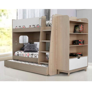 Sydney Single Bunk Bed with Shelves, Trundle & Bookcase