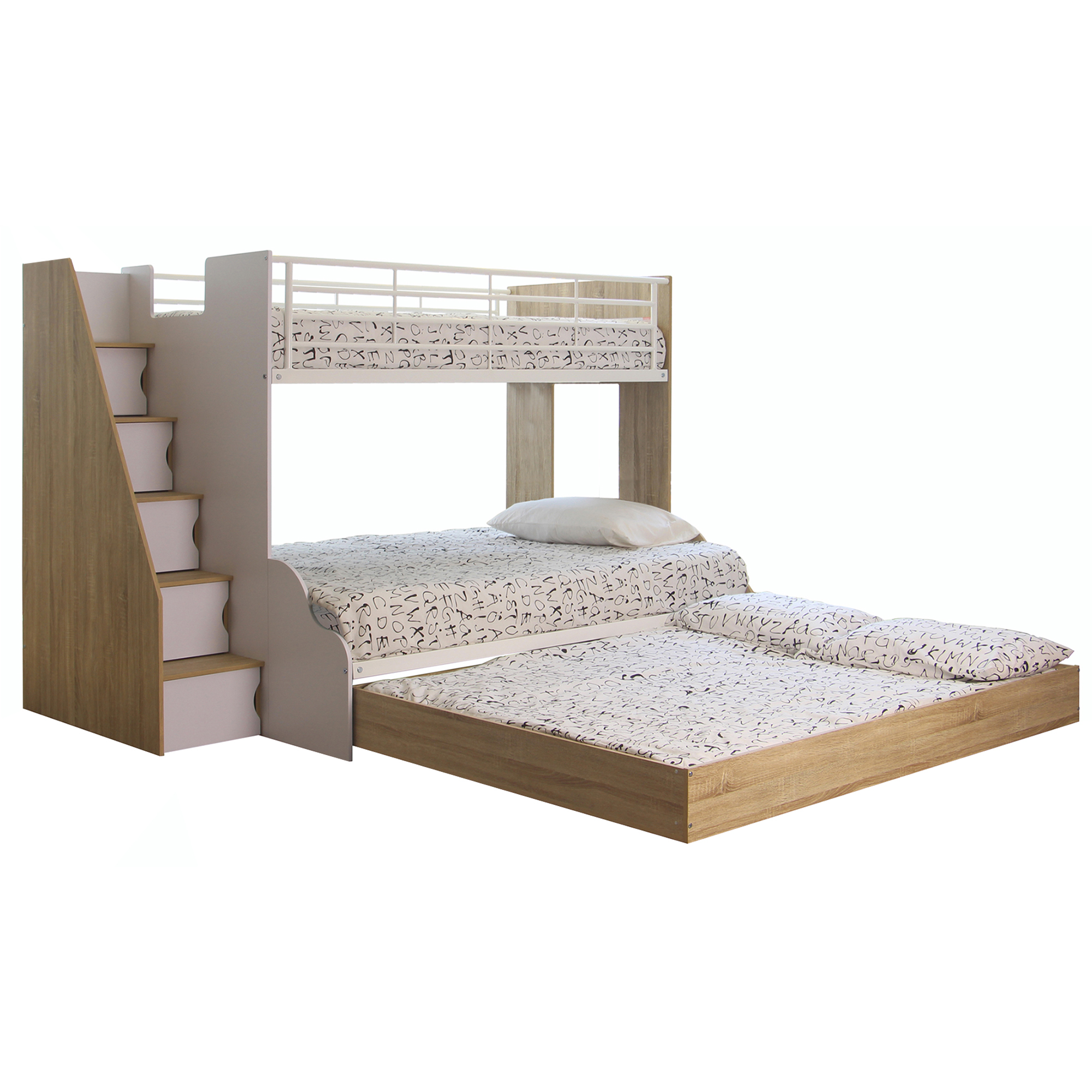 Levin Triple Bunk Bed with Stairs & Double Trundle