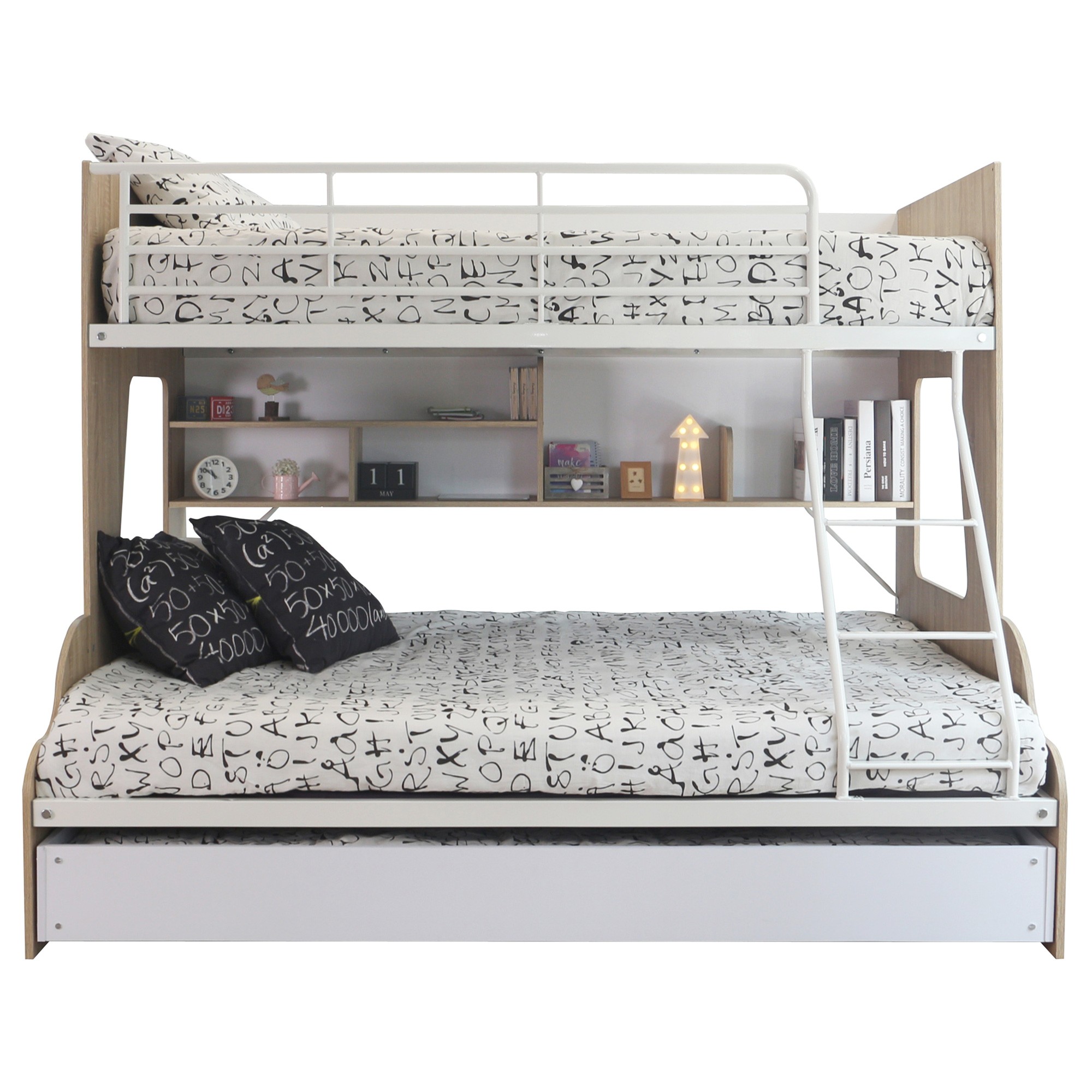 Z5 Triple Bunk Bed with Shelves & Storage Trundle