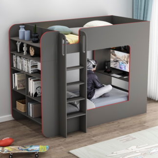 Beyond King Single Gaming Bunk Bed with Desk & Shelves