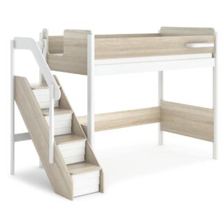 Natty King Single Loft Bed With Storage Staircase - Barley White & Oak