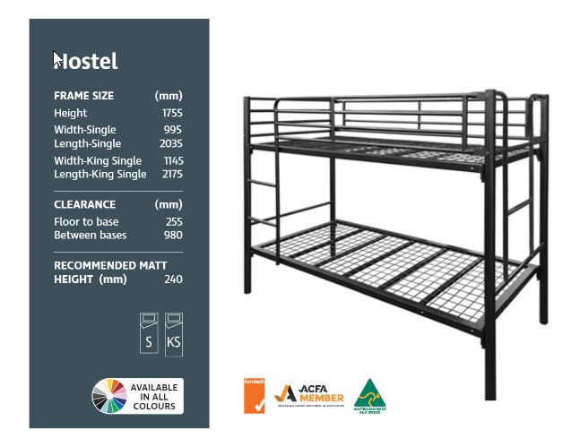 hostel commercial king single bunk bed