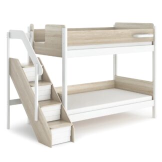 Natty King Single Bunk With Storage Staircase - Barley Almond and Oak