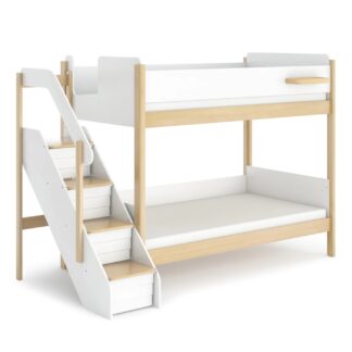 Natty King Single Bunk With Storage Staircase - Barley Almond and White